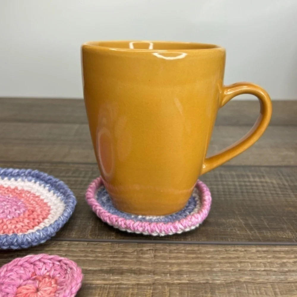 5 Coasters and 2 Round Scrubbies Set‎ Handcrafted Crochet by Seller Cotton